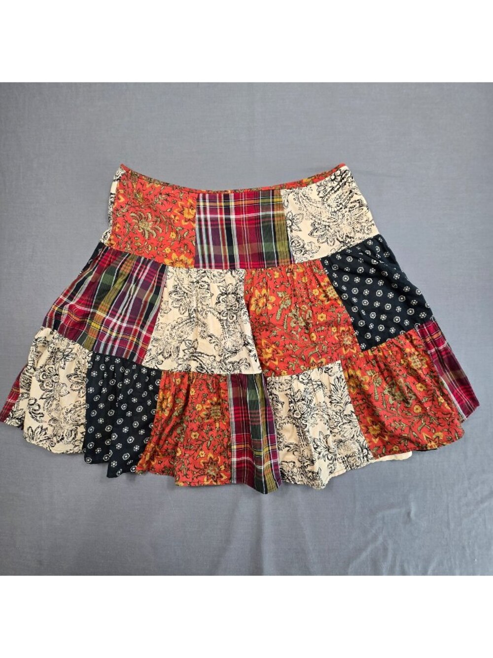 American Living Size 14 Patchwork Skirt Floral Plaid Boho